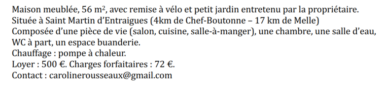 Location maison Saint Martin d'Entraigues - Description